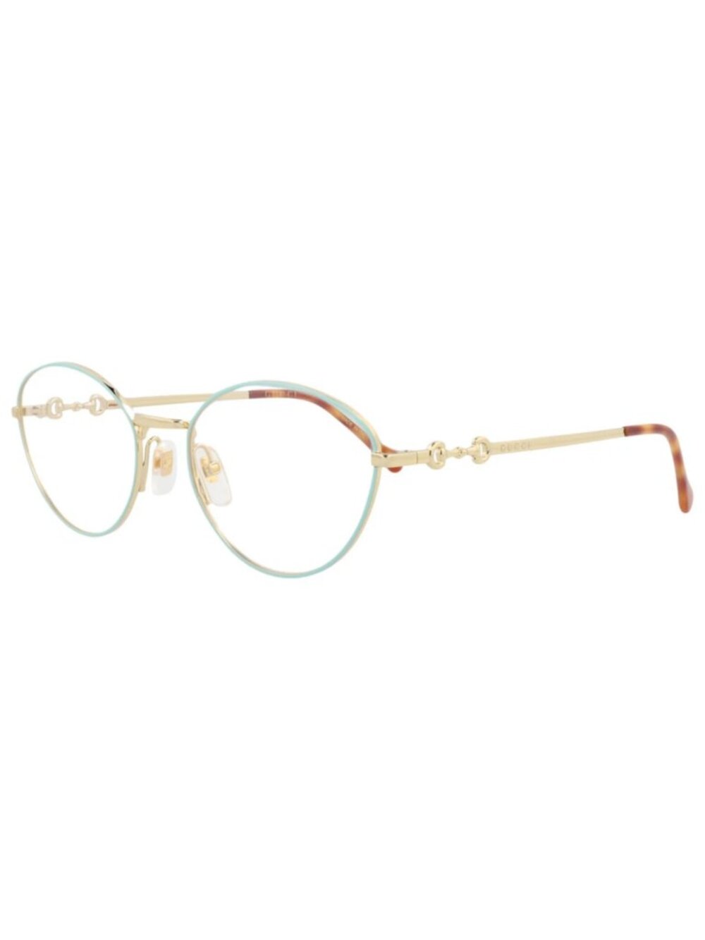 New Gucci Women's Eyeglasses Cat Eye Metal Frame Gold Gold Transparent